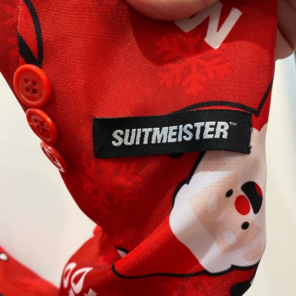 Kids SUITMEISTER RED CHRISTMAS BLAZER - Cool Santa Print  Size L 12-14 boys - Picture 2 of 5